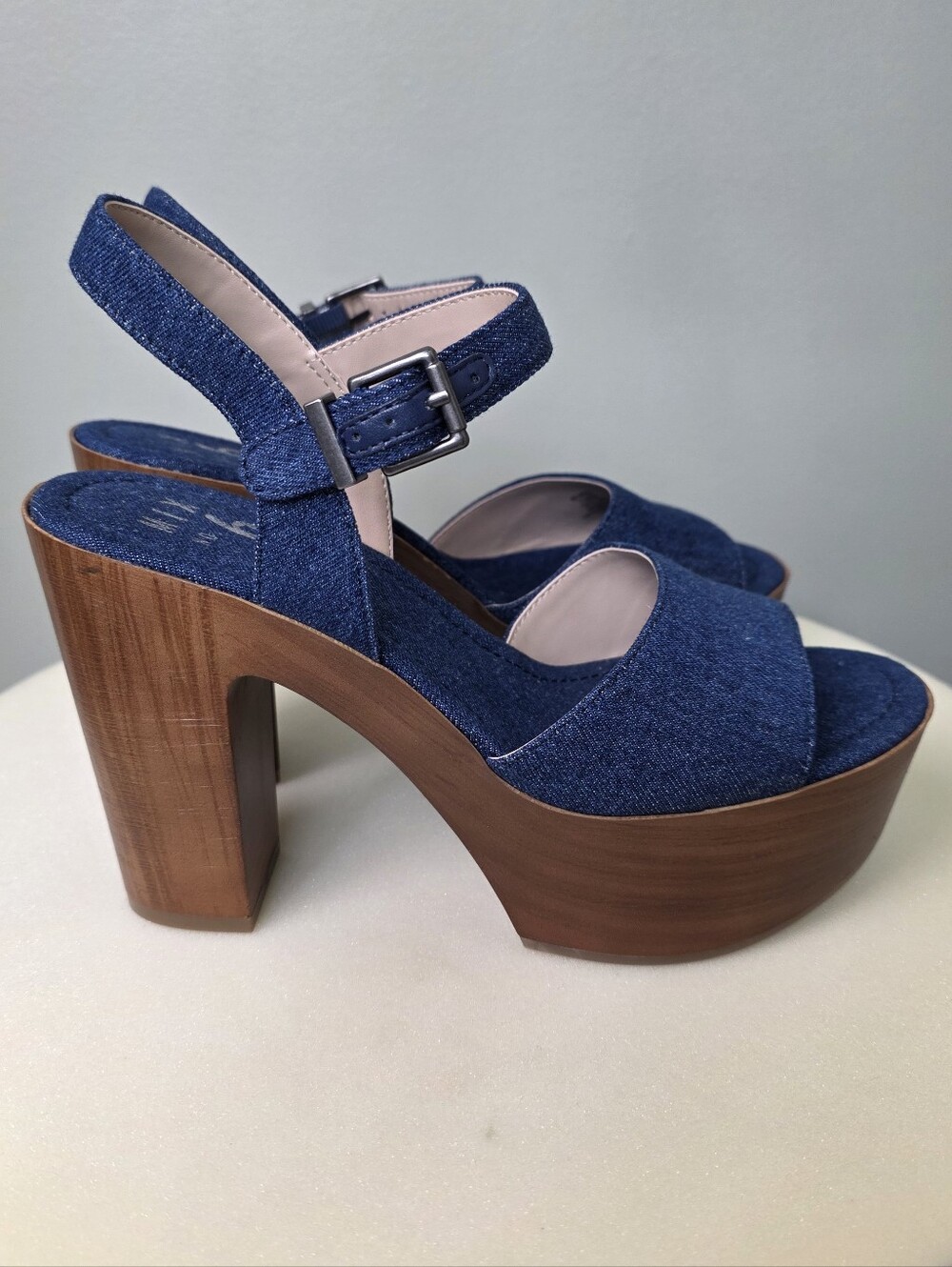 MIX No. 6 Carinda Denim Platform Sandals Indigo Blue Chunky Wood Heel 7.5M NEW - Picture 7 of 14